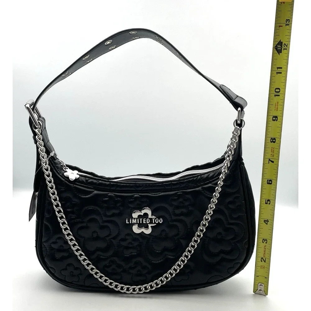 Vintage Y2K Limited Too Purse Bag Black Quilted Flower Shoulder Strap Chain EUC